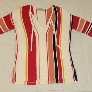 LOFT Multicolor Striped V-Neck Sweater Size Small